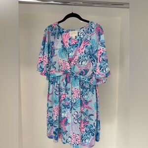 Lilly Pulitzer Romper Dress Vibrant Ocean Blue and Pink Dress size Medium NWOT